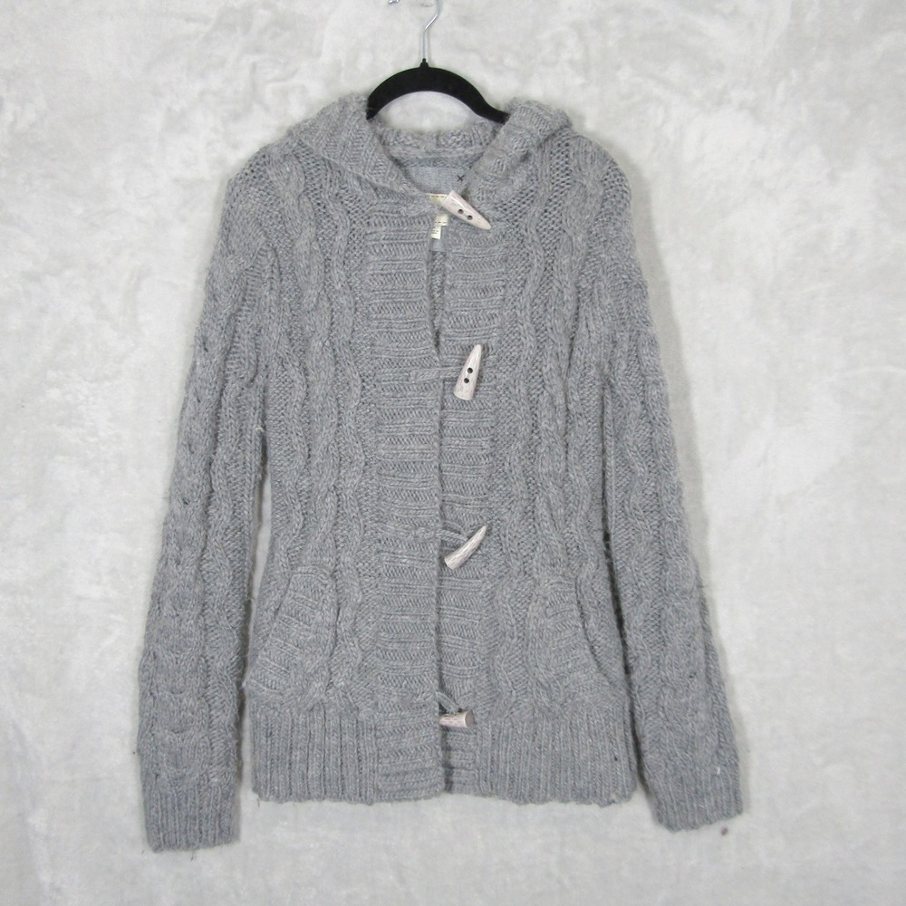 Kenji Handknit Cable Knit Toggle M Hooded Cardigan Sweater Wool Alpaca Womens